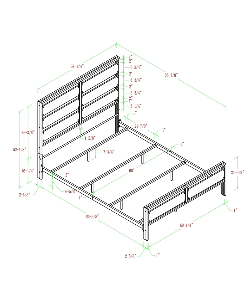 Walker Edison Queen Size Metal and Wood Plank Bed