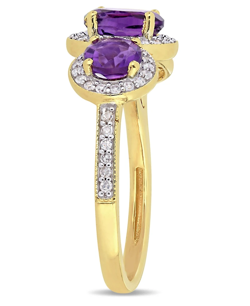 Amethyst (1-5/8 ct.t.w.) and Diamond (1/3 3-Stone Halo Ring 18k Yellow Gold over Sterling Silver