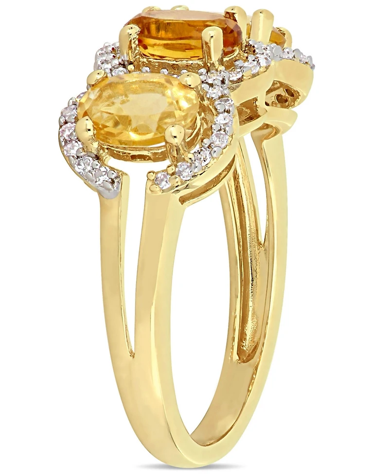 Citrine (1-1/3 ct.t.w.) and Diamond (1/5 3-Stone Halo Ring 18k Yellow Gold over Sterling Silver