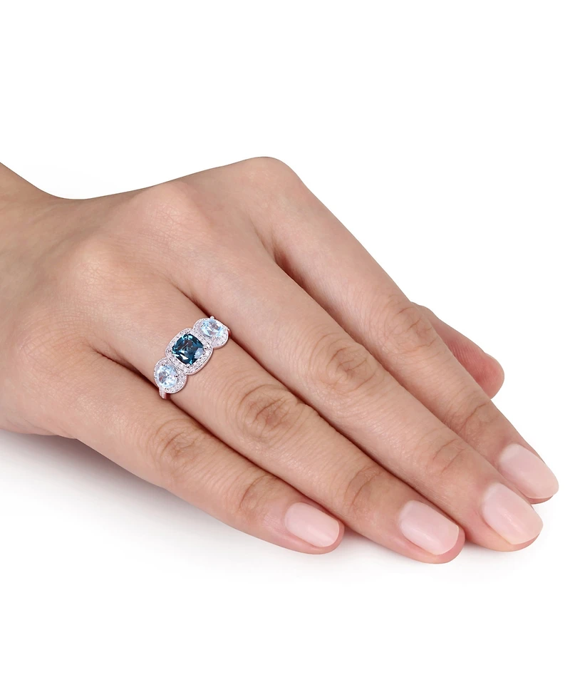 Amethyst (7/8 ct. t.w.) and Diamond (1/3 ct.t.w.) 3-Stone Halo Ring Sterling Silver (Also Available Blue Topaz)