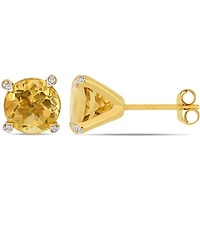 Gemstone and Diamond Accent Stud Earrings 10k White Gold. Available Blue Topaz (4-3/4 ct.t.w.), Citrine (3 5/8 ct.t.w), Garnet (4 Amet