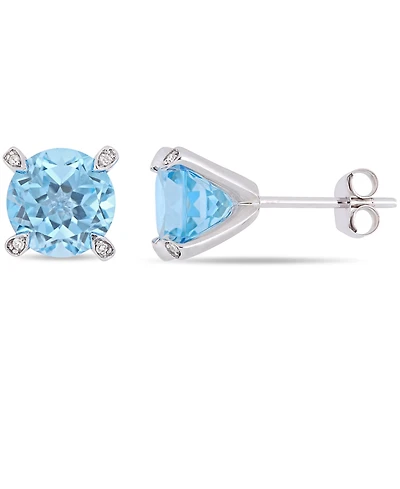 Gemstone and Diamond Accent Stud Earrings 10k White Gold. Available Blue Topaz (4-3/4 ct.t.w.), Citrine (3 5/8 ct.t.w), Garnet (4 Amet