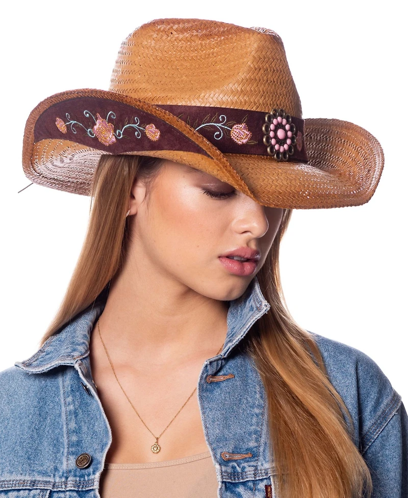 Epoch Hats Company Cowboy Hat with Floral Trim Band and Stud