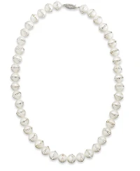 Sterling Silver Necklace, Cultured Freshwater Pearl (10-11mm) and Crystal Halo Necklace
