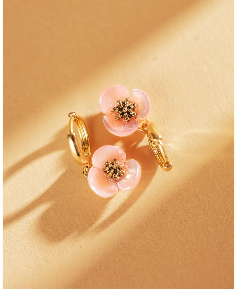 lonna & lilly Gold-Tone Imitation Mother-of-Pearl Flower Drop Off Small Hoop Earrings