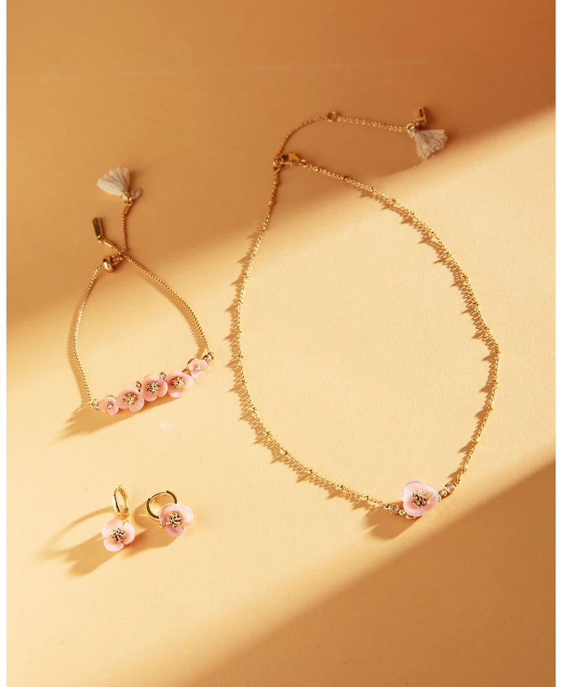 lonna & lilly Gold-Tone Imitation Mother-of-Pearl Flower Drop Off Small Hoop Earrings