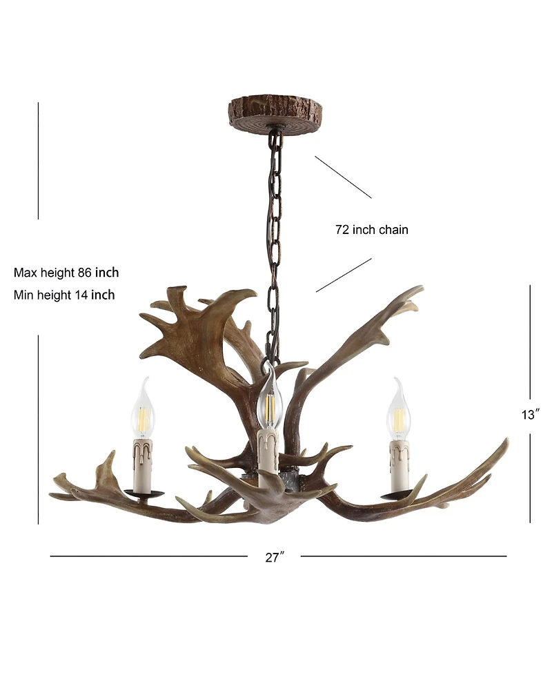 Jonathan Y Eldora 27" Adjustable Resin Antler 3-Light Led Chandelier