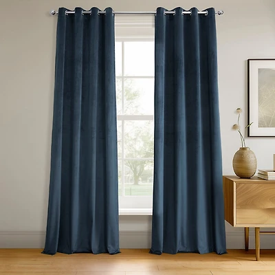 Half Price Drapes Midnight Blue Grommet Signature Velvet Blackout Curtain