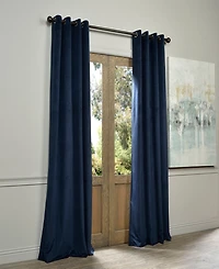 Half Price Drapes Midnight Blue Grommet Signature Velvet Blackout Curtain