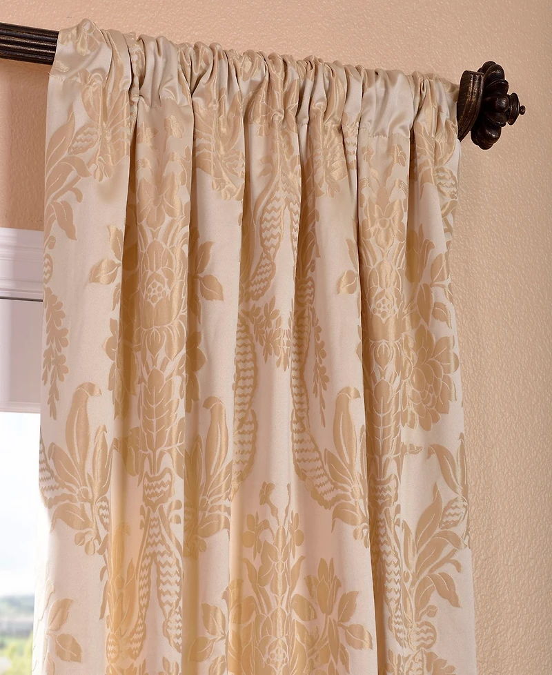 Half Price Drapes Magdelena Champagne Beige Damask Faux Silk Jacquard Room Darkening Curtain
