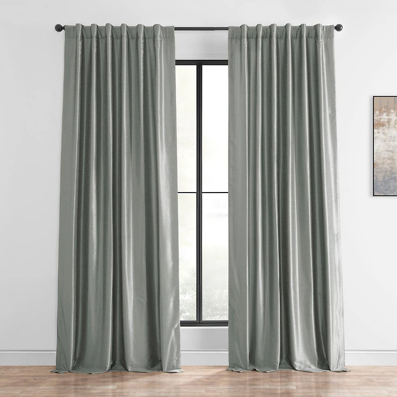 Half Price Drapes Silver Vintage Textured Faux Dupioni Silk Blackout Curtain
