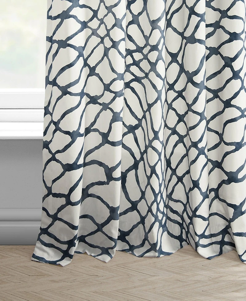 Half Price Drapes Ellis Blue Abstract Printed Cotton Room Darkening Curtain
