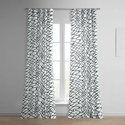 Half Price Drapes Ellis Blue Abstract Printed Cotton Room Darkening Curtain