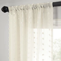Half Price Drapes Strasbourg Dot Cream Geometric Patterned Faux Linen Sheer Curtain