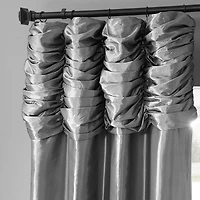 Half Price Drapes Platinum Ruched Solid Faux Silk Taffeta Room Darkening Curtain