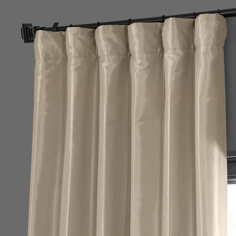Half Price Drapes Antique Beige Faux Silk Taffeta Blackout Curtain