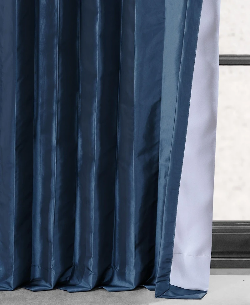 Half Price Drapes Navy Blue Faux Silk Taffeta Blackout Curtain