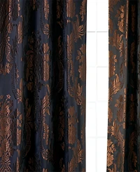 Half Price Drapes Magdelena Black & Copper Damask Faux Silk Jacquard Room Darkening Curtain