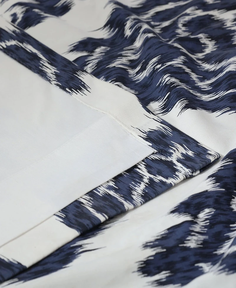 Half Price Drapes Ikat Blue Damask Printed Cotton Room Darkening Curtain