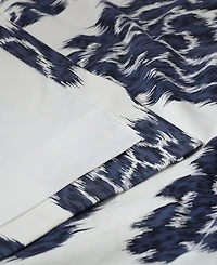 Half Price Drapes Ikat Blue Damask Printed Cotton Room Darkening Curtain