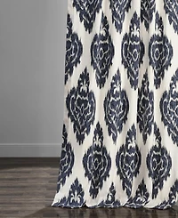 Half Price Drapes Ikat Blue Damask Printed Cotton Room Darkening Curtain