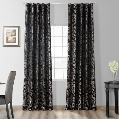 Half Price Drapes Astoria Black & Pewter Damask Faux Silk Jacquard Room Darkening Curtain