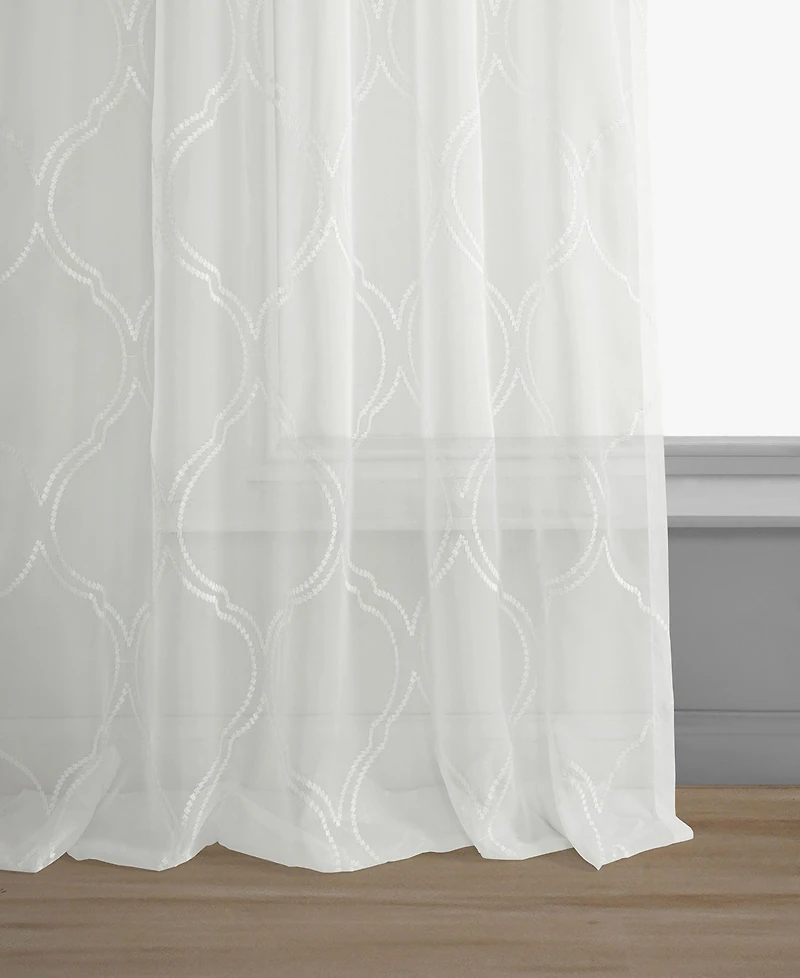Half Price Drapes Florentina White Embroidered Geometric Sheer Curtain