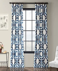 Half Price Drapes Mecca Blue Geometric Printed Cotton Room Darkening Curtain