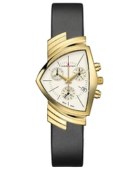 Hamilton Unisex Swiss Chronograph Ventura Black Leather Strap Watch 32.3x50.3mm