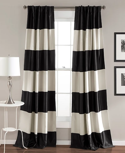 Lush Decor Montego Stripe Light Filtering Window Curtain Panels Pair 52"W x 84"L Black - Black Curtains for Bedroom