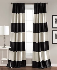 Lush Decor Montego Stripe Light Filtering Window Curtain Panels Pair 52"W x 84"L Black - Black Curtains for Bedroom