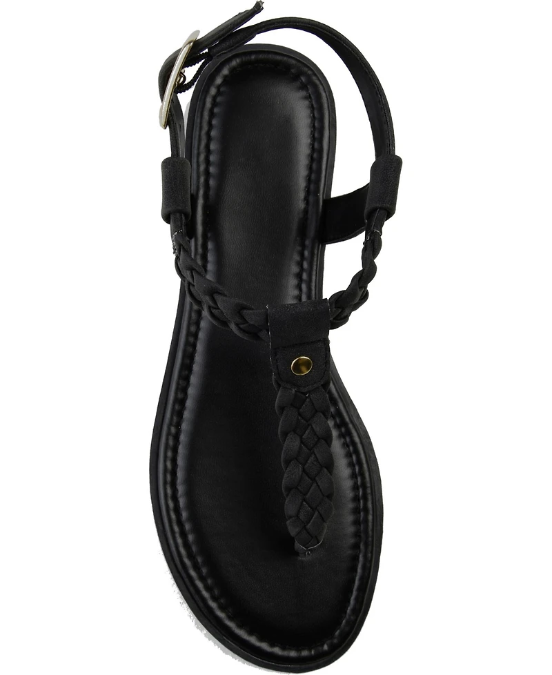 Journee Collection Women's Genevive Braided T-Strap Flat Sandals