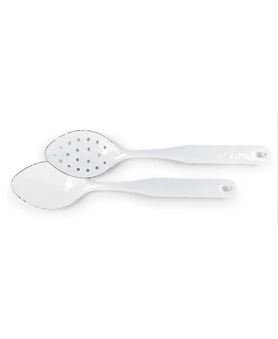 Golden Rabbit Solid White Enamelware Collection 2 Piece Spoon Set