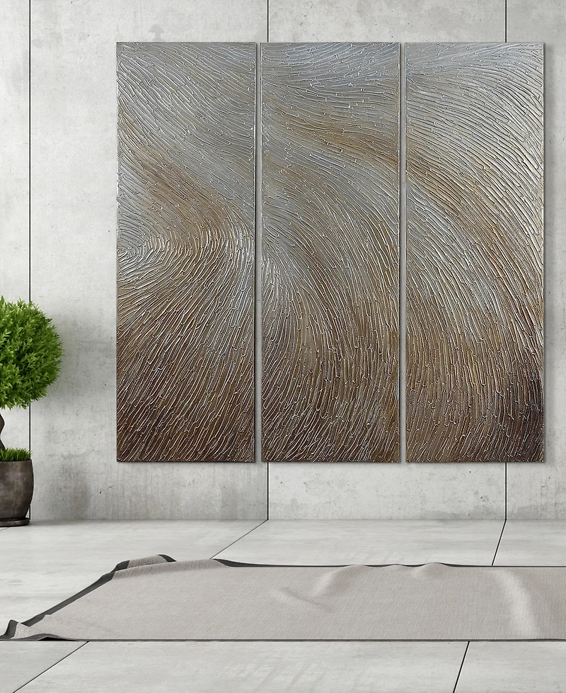 Empire Art Direct Gold Waves 3-Piece Textured Metallic Hand Painted Wall Art Set by Martin Edwards, 60" x 20" x 1.5"