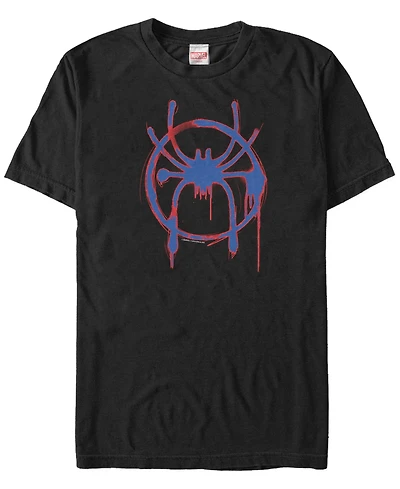 Marvel Men's Spider-Man Into The Spiderverse Red and Blue Paint Logo Short Sleeve T-Shirt