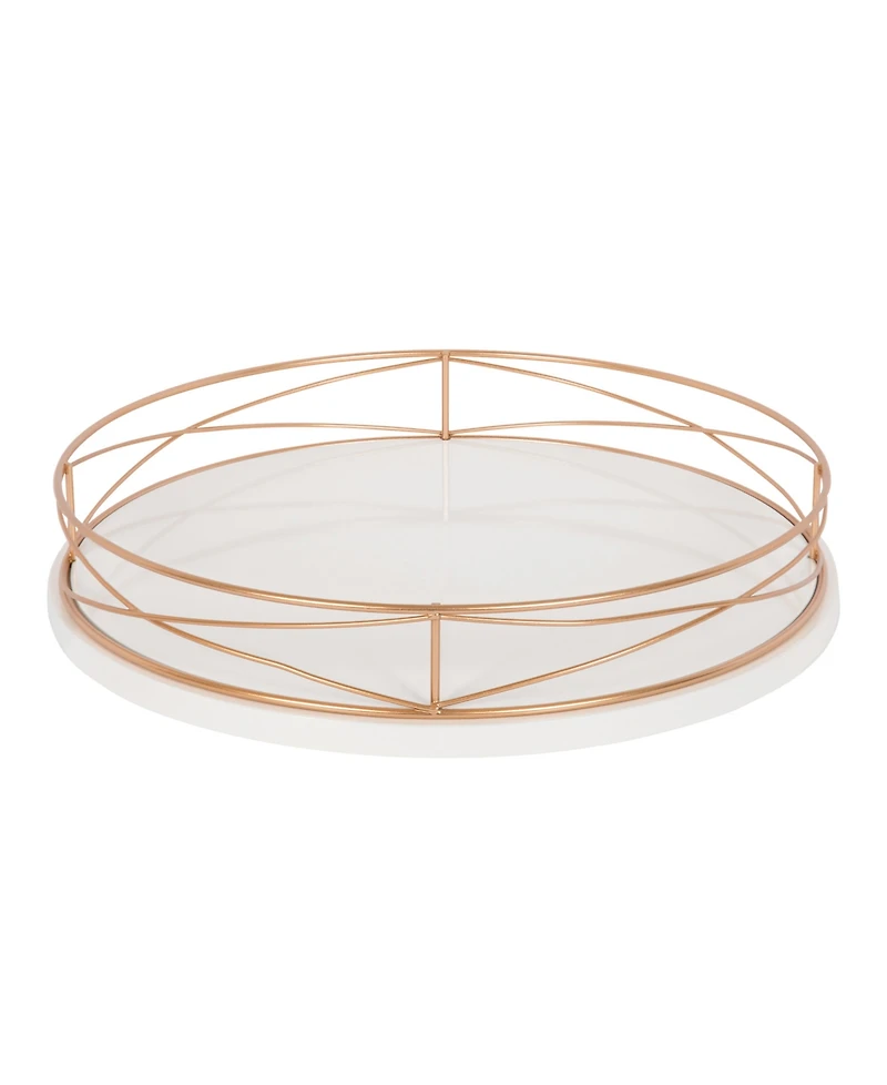 Kate and Laurel Mendel Round Tray With Decorative Metal Rim - 14" x 14"