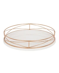 Kate and Laurel Mendel Round Tray With Decorative Metal Rim - 14" x 14"