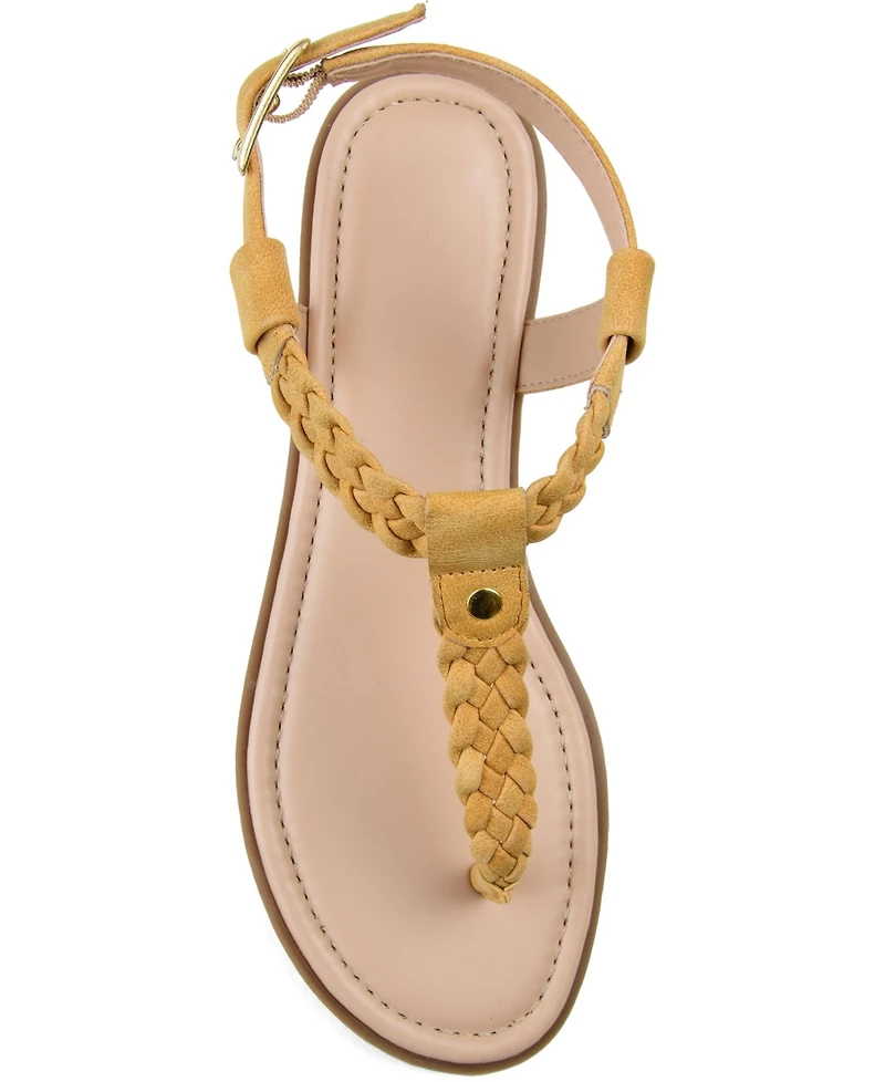 Journee Collection Women's Genevive Braided T-Strap Flat Sandals