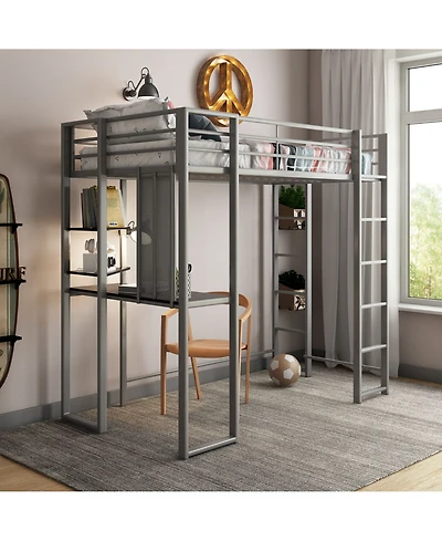 EveryRoom Alix Twin Metal Loft Bed with Desk