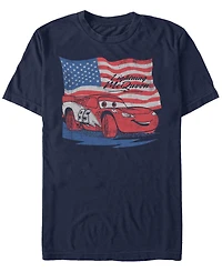 Disney Pixar Men's Cars Lightning McQueen Distressed Flag Short Sleeve T-Shirt