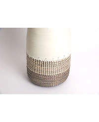 Uniquewise Spun Bamboo and Coiled Seagrass Patterned Vase, Set of 2
