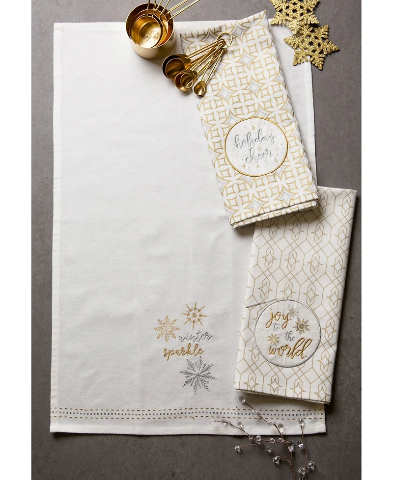 Design Imports Assorted Winter Sparkle Embellished Dishtowel Set