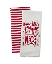 Design Imports Assorted Naughty Nice Holiday Printed Dishtowel Set