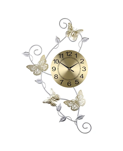 Three Star Butterflies and Leaves Wall Clock