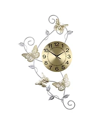 Three Star Butterflies and Leaves Wall Clock