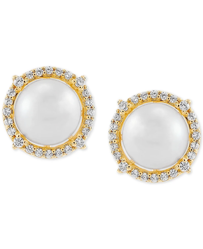 Honora Cultured Freshwater Pearl (7mm) & Diamond (1/6 ct. t.w.) Stud Earrings in 14k Gold