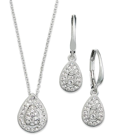 Eliot Danori Rhodium-Plated Crystal Teardrop Earrings and Pendant Necklace Set, Created for Macy's