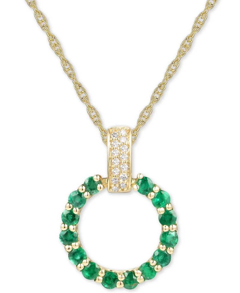 Gemstone & Diamond (1/20 ct. t.w.) Circle 18" Pendant Necklace 14k Gold