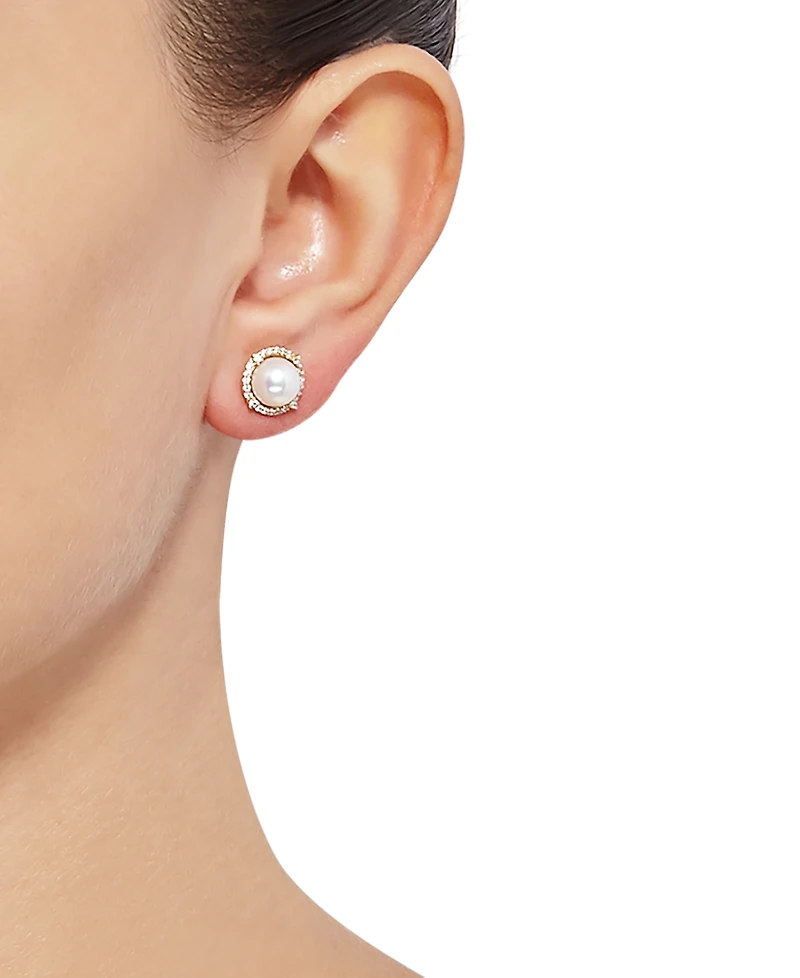Honora Cultured Freshwater Pearl (7mm) & Diamond (1/6 ct. t.w.) Stud Earrings in 14k Gold