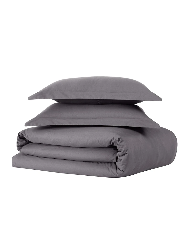 Brooklyn Loom Solid Cotton Percale 3-Pc. Duvet Cover Set, Full/Queen